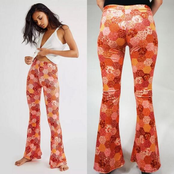 Free People Flare Street Endoria Patchwork Velvet Flare Pants Small‎ Boho Spring - Picture 1 of 4